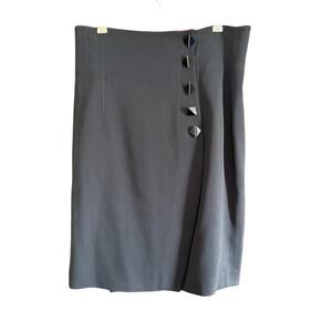 ROGER SAKOUN Paris | 80s Vintage Navy Wool Wrap Skirt with Unique Buttons | 46